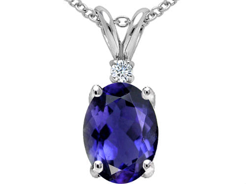 Tommaso Design Oval 8x6 mm Genuine Iolite Pendant Necklace