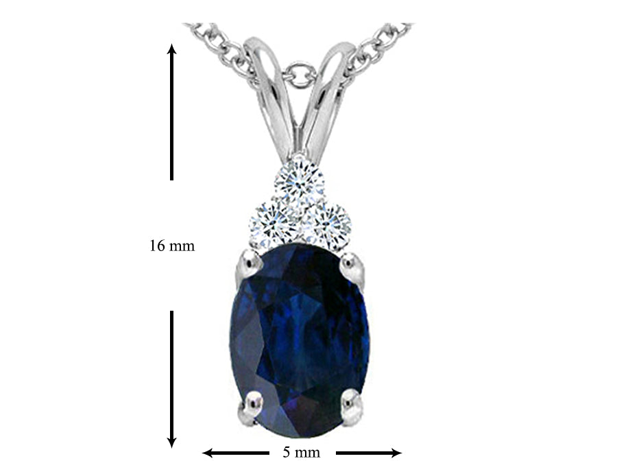 Tommaso Design Genuine Dark Blue Sapphire Oval 7x5mm Pendant Necklace