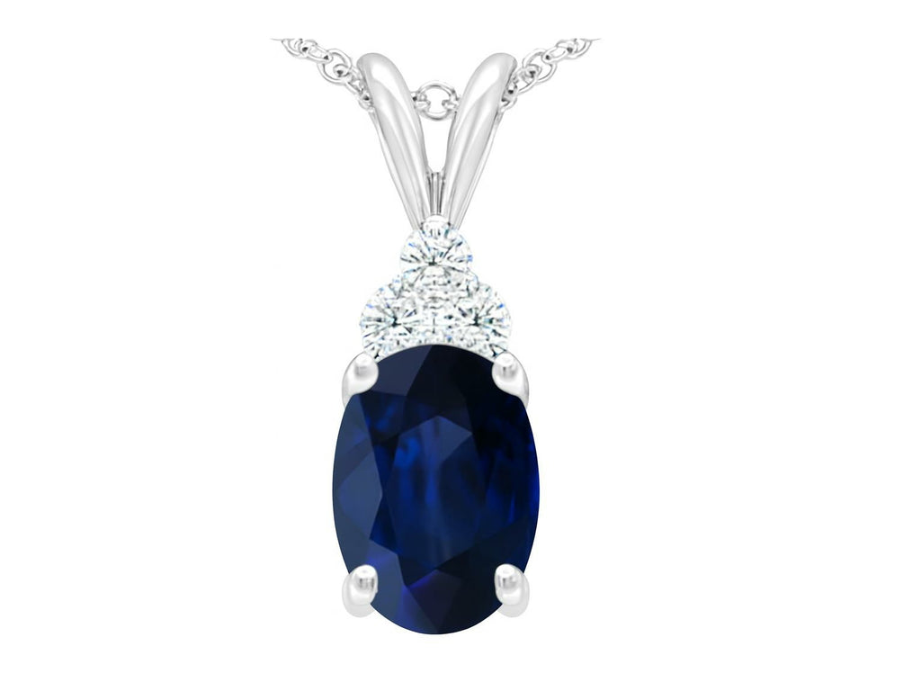 Tommaso Design Genuine Dark Blue Sapphire Oval 7x5mm Pendant Necklace