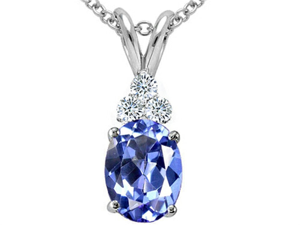 Tommaso Design Oval Genuine Tanzanite and Diamond Pendant Necklace