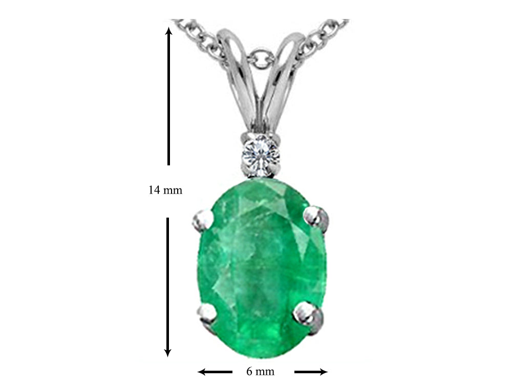 Tommaso Design Oval 8x6mm Genuine Emerald Pendant Necklace