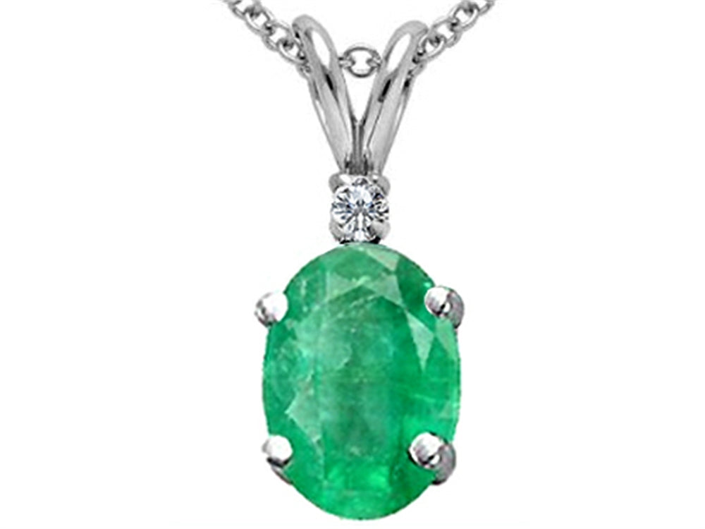 Tommaso Design Oval 8x6mm Genuine Emerald Pendant Necklace
