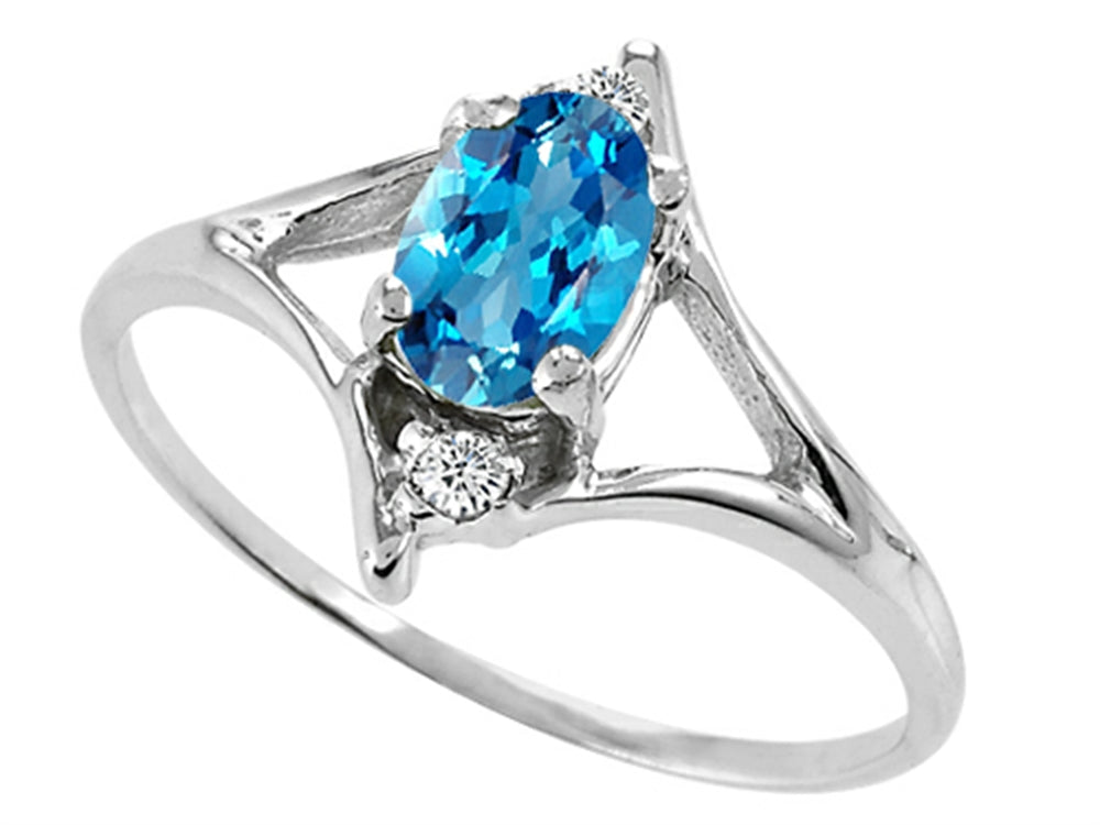 Tommaso Design Oval 6x4 mm Genuine Blue Topaz Ring