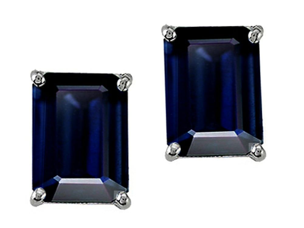 Tommaso Design Emerald Octagon Cut Genuine Sapphire Earrings Studs