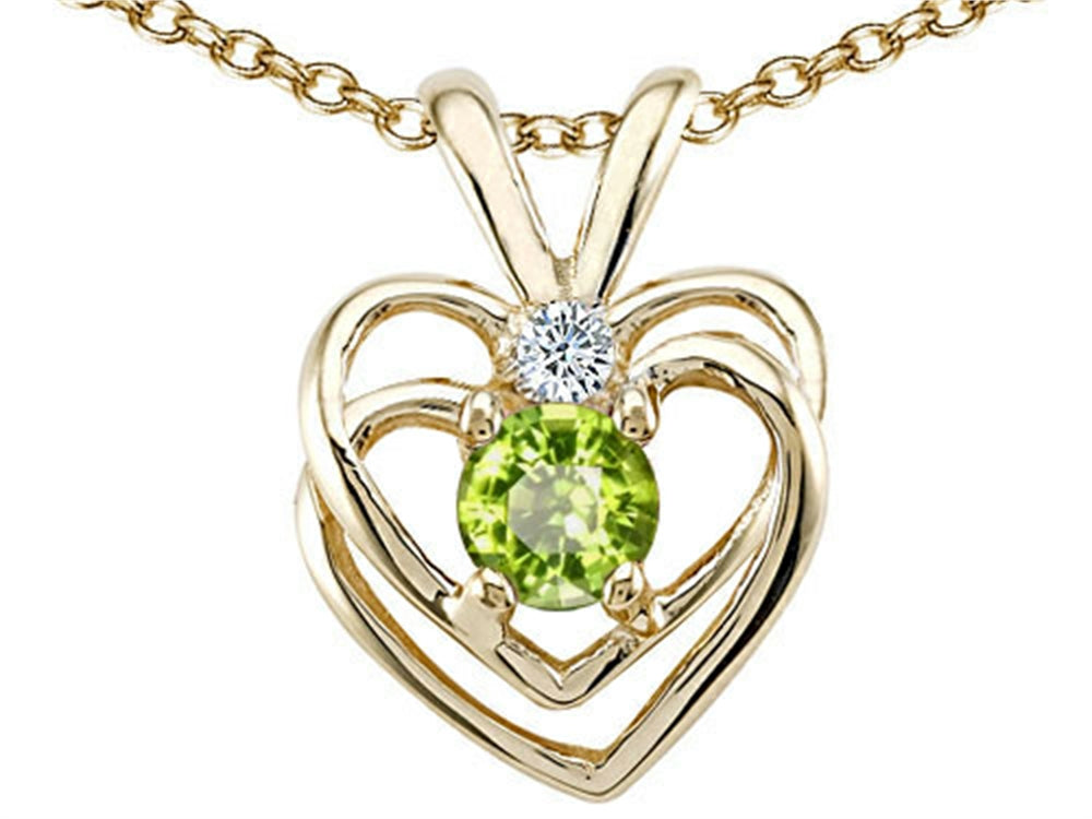 Tommaso Design Round 4mm Genuine Peridot Heart Pendant Necklace