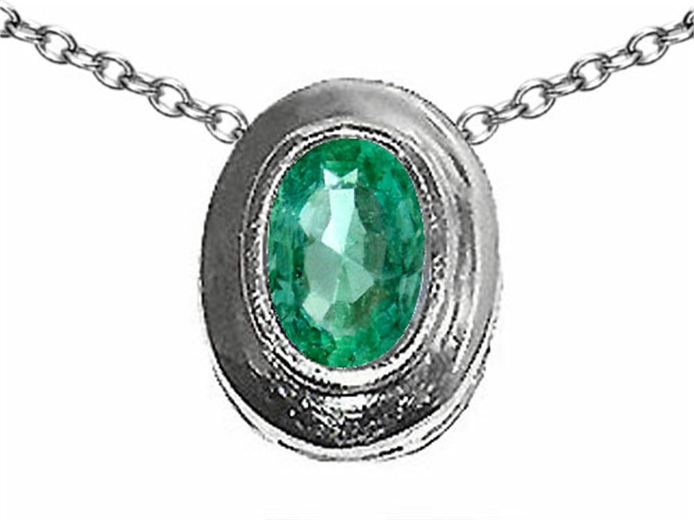 Tommaso Design Oval 7x5mm Genuine Emerald Pendant Necklace