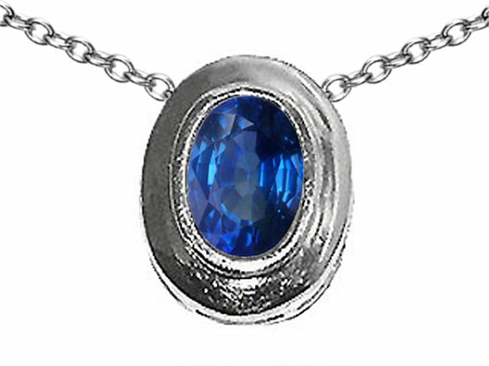 Tommaso Design Oval 7x5mm Genuine Sapphire Pendant Necklace