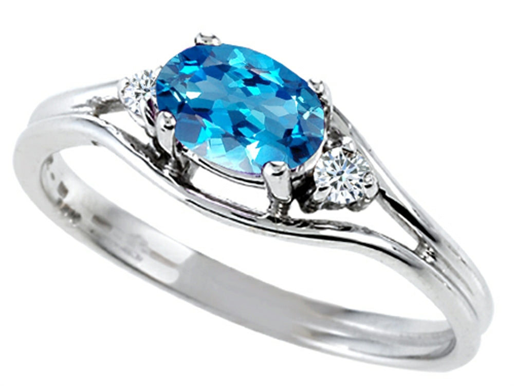 Tommaso Design Oval 6x4 mm Genuine Blue Topaz Ring