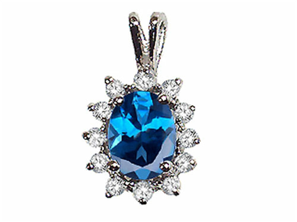 Tommaso Design Oval 8x6 mm Genuine Blue Topaz Pendant Necklace