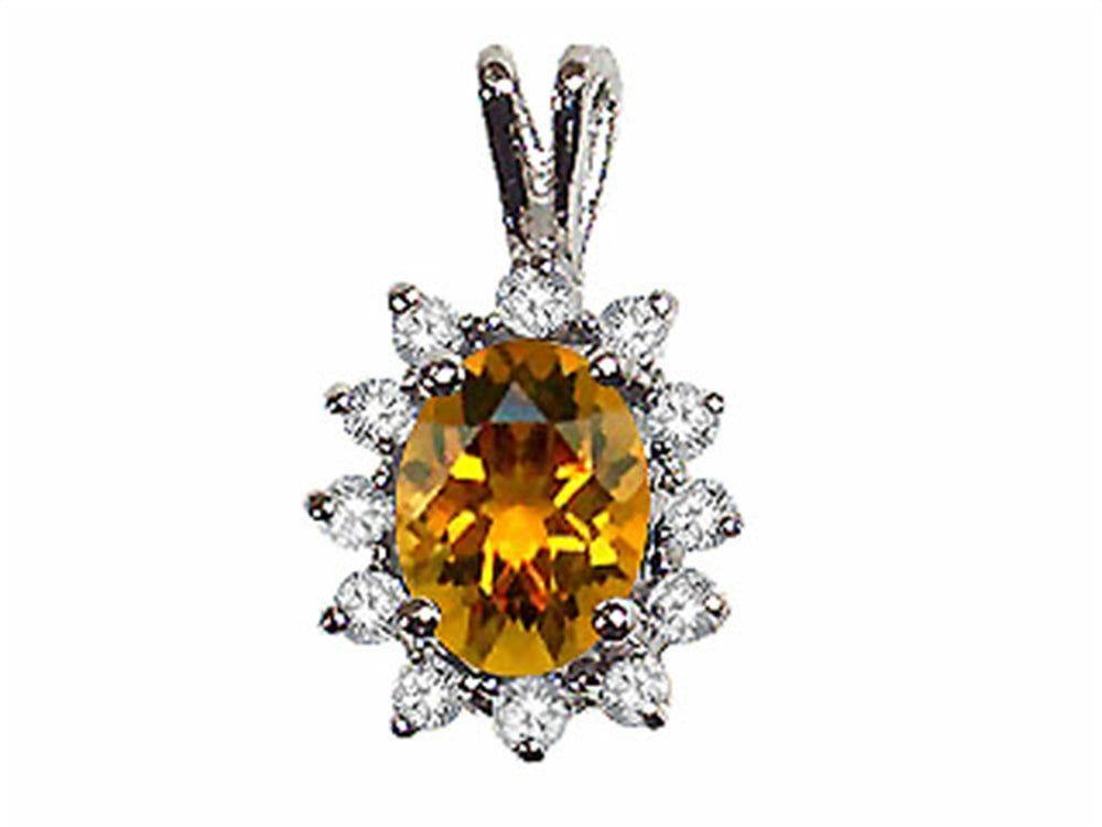 Tommaso Design Oval 8x6 mm Genuine Citrine Pendant Necklace