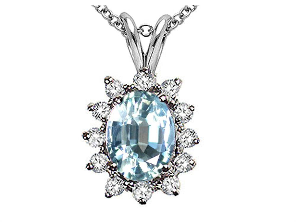 Tommaso Design Oval 8x6 mm Genuine Aquamarine Pendant Necklace