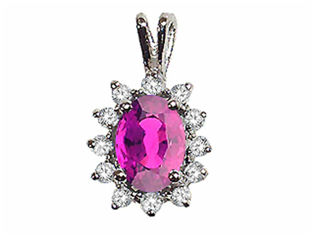Tommaso Design Oval 8x6 mm Genuine Pink Tourmaline Pendant Necklace
