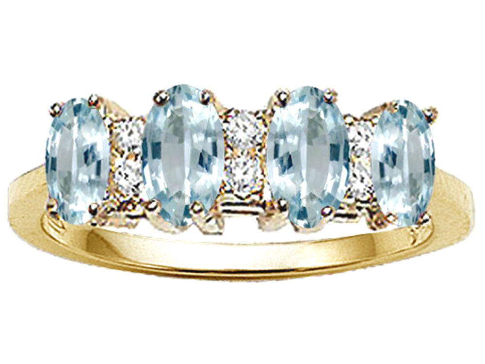 Tommaso Design Genuine 4 Stone Aquamarine Ring