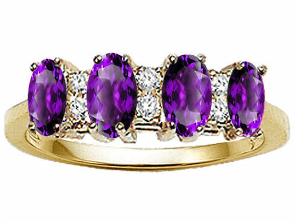 Tommaso Design Genuine 4 Stone Amethyst Ring