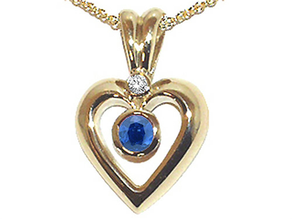 Tommaso Design Round 4mm Genuine Sapphire Heart Shaped Pendant Necklaces
