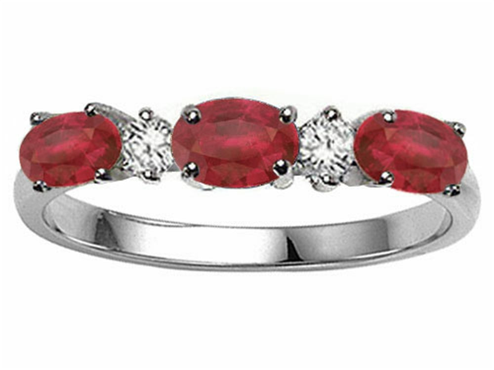 Tommaso Design Genuine Ruby and Diamond 3 Stone Ring