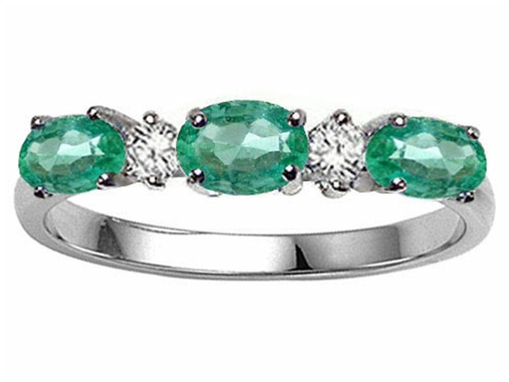 Tommaso Design Genuine Emerald 3 Stone Ring