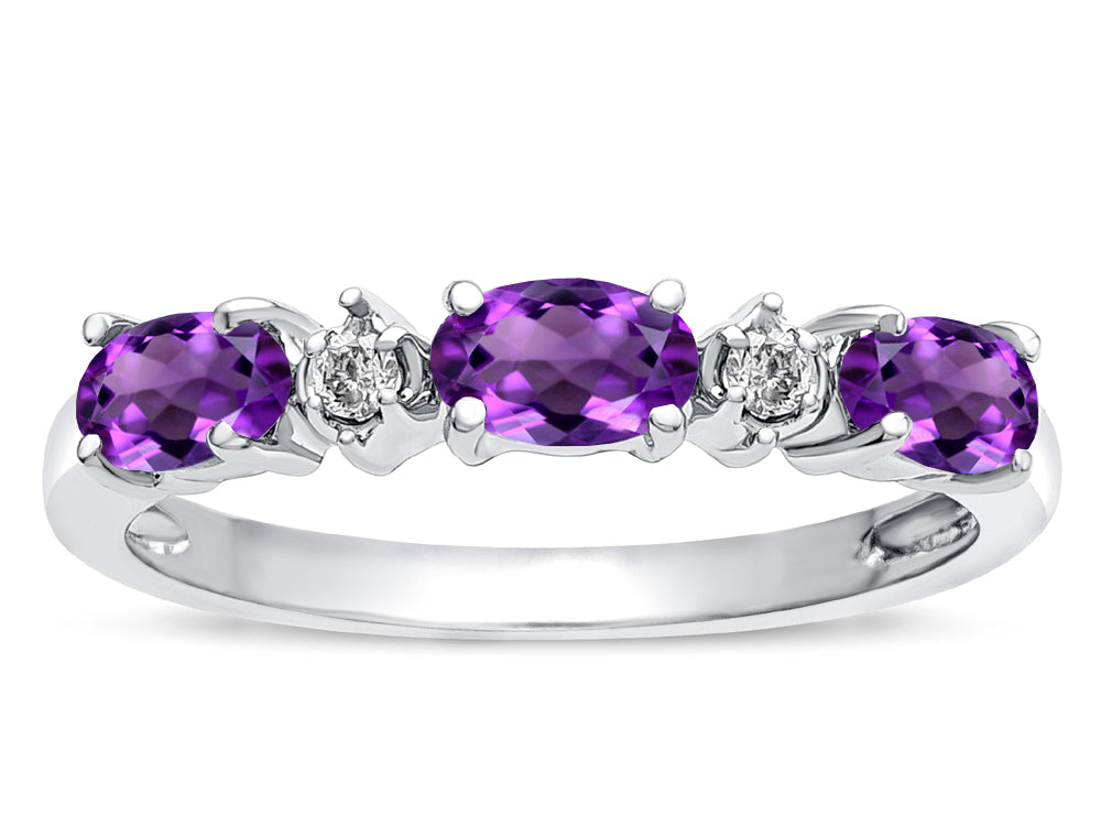 Tommaso Design Genuine Amethyst three stone oval band
