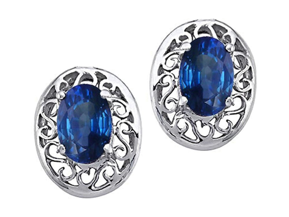 Tommaso Design Oval 6x4 mm Genuine Sapphire Earrings