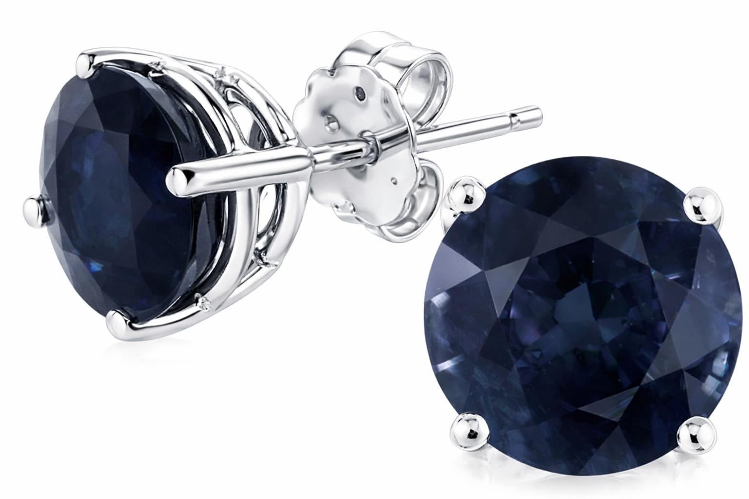 Star K Round 7mm Genuine Black Sapphire Earrings Studs