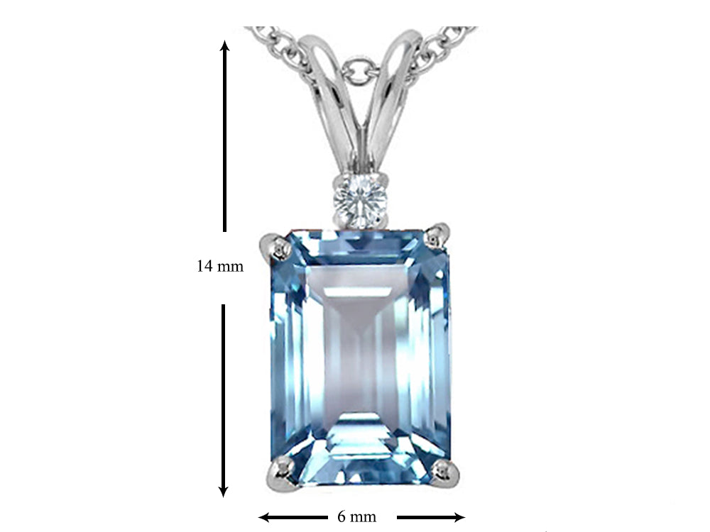 Tommaso Design Emerald Cut Simulated Aquamarine Pendant Necklace