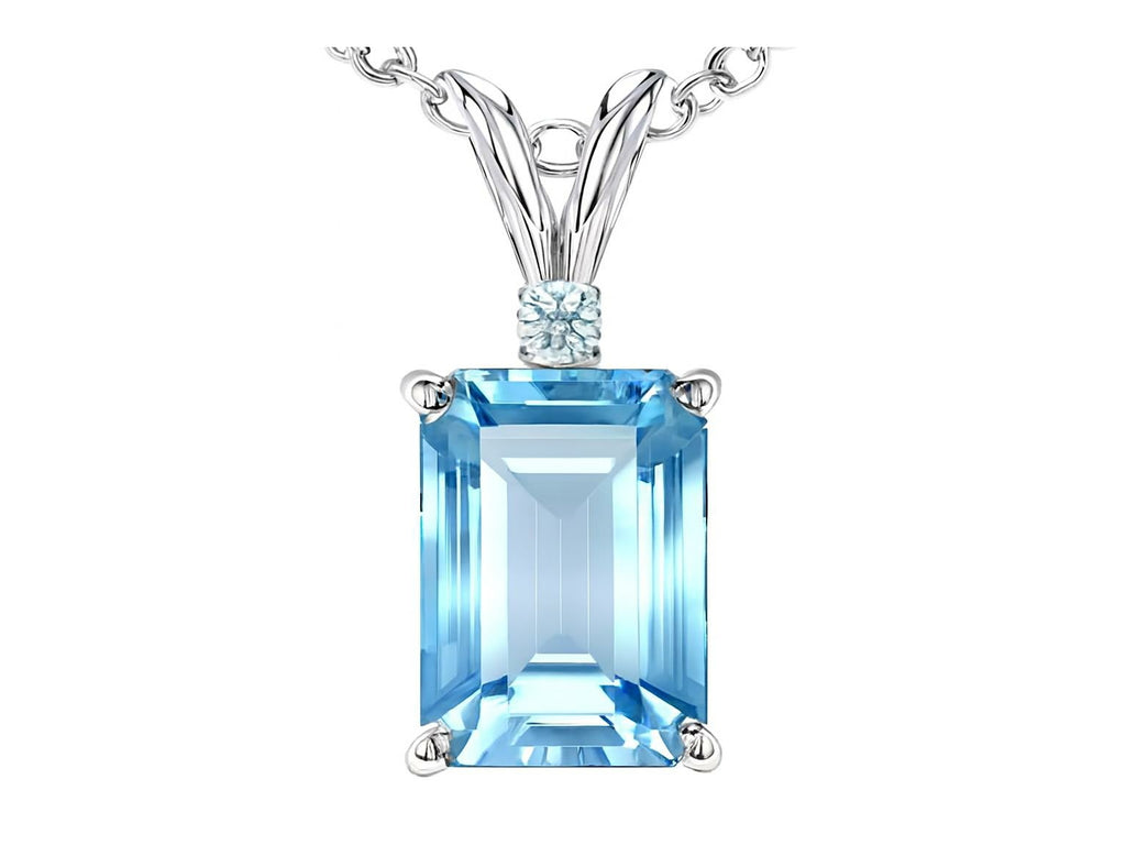 Tommaso Design Emerald Cut Simulated Aquamarine Pendant Necklace