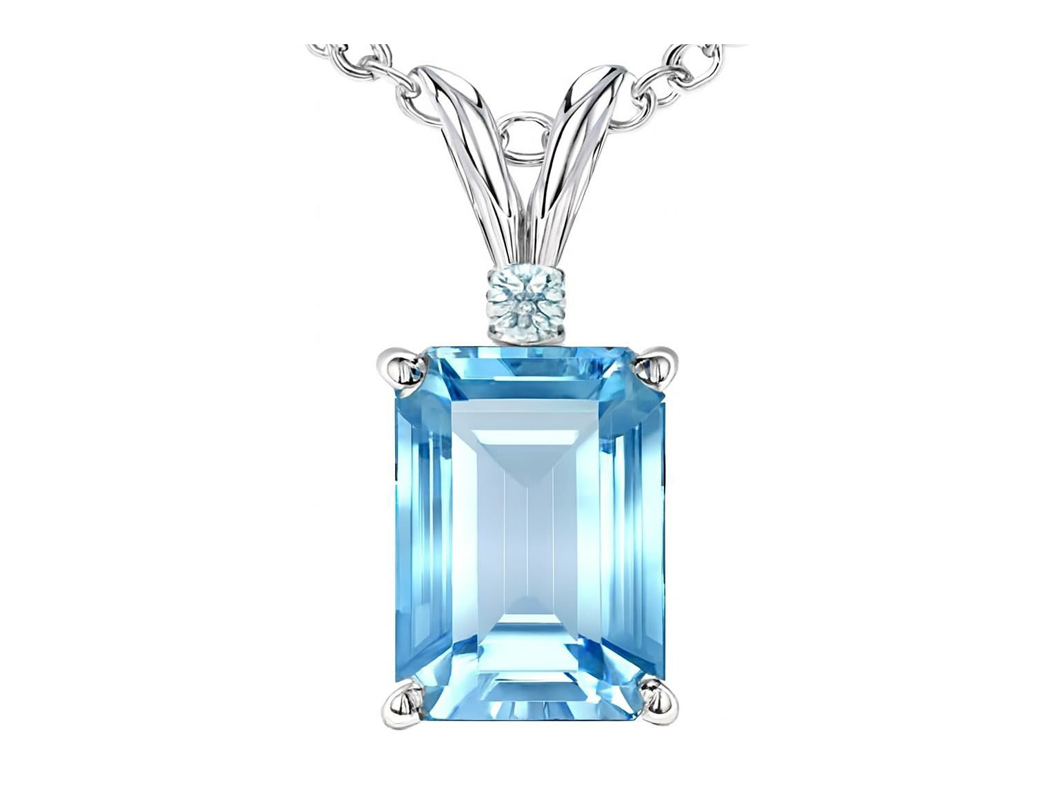 Star K Emerald Cut Simulated Aquamarine Pendant Necklace