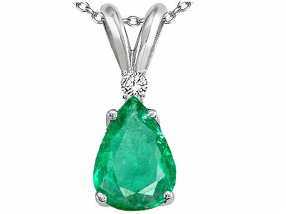 Tommaso Design Pear Shape 8x6mm Genuine Emerald Pendant Necklace