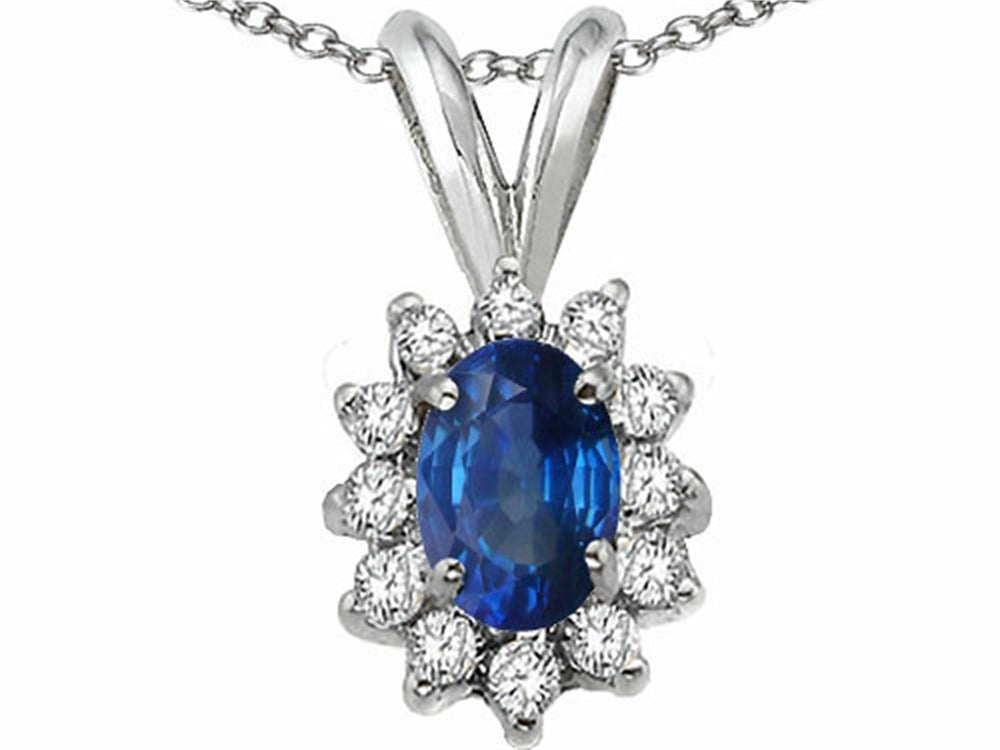 Tommaso Design Oval 7x5mm Genuine Sapphire Pendant Necklace