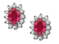 Tommaso Design Genuine Ruby and Diamond Classic Earrings Oval 7x5mm
