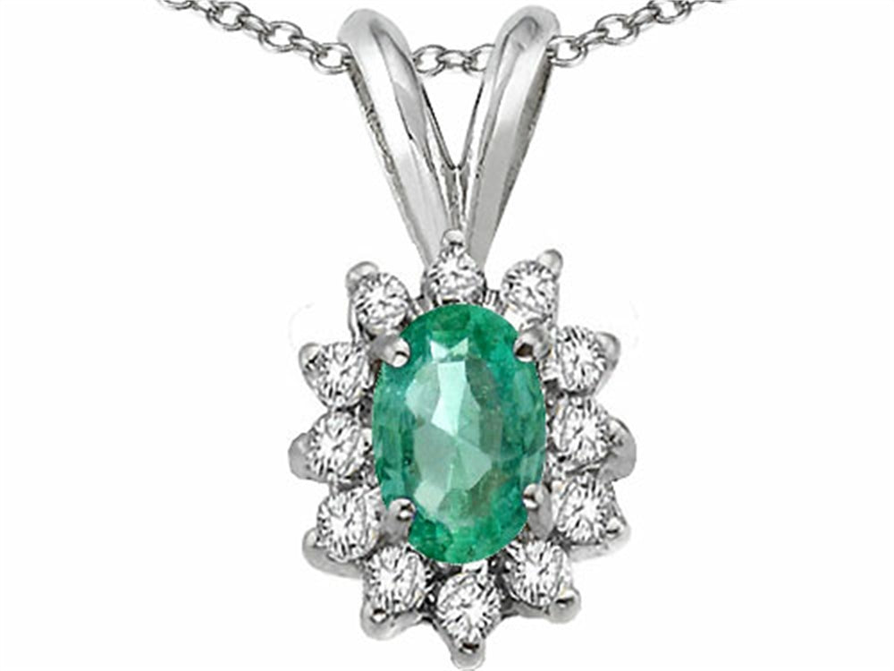 Tommaso Design Oval 7x5mm Genuine Emerald Pendant Necklace