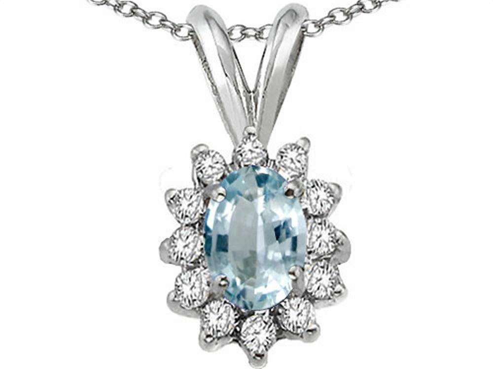 Tommaso Design Oval 7x5mm Genuine Aquamarine Pendant Necklace