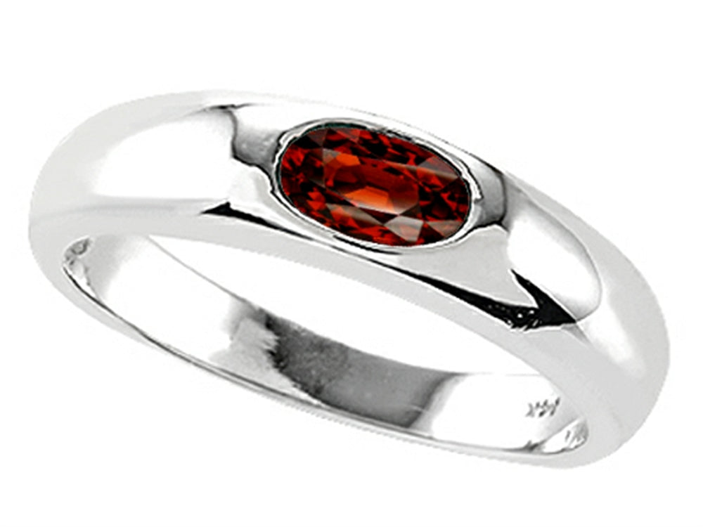 Tommaso Design Oval 6x4mm Genuine Garnet Birthstone Wedding Band