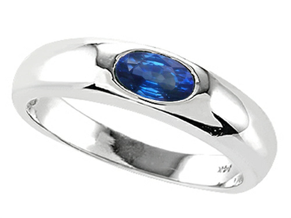Tommaso Design Oval 6x4mm Genuine Sapphire Birthstone Wedding Band