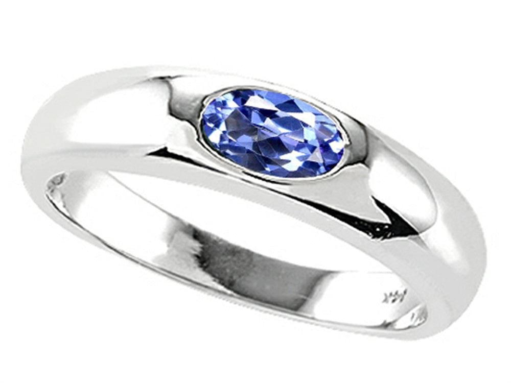 Tommaso Design Oval 6x4mm Genuine Tanzanite Birthstone Wedding Band