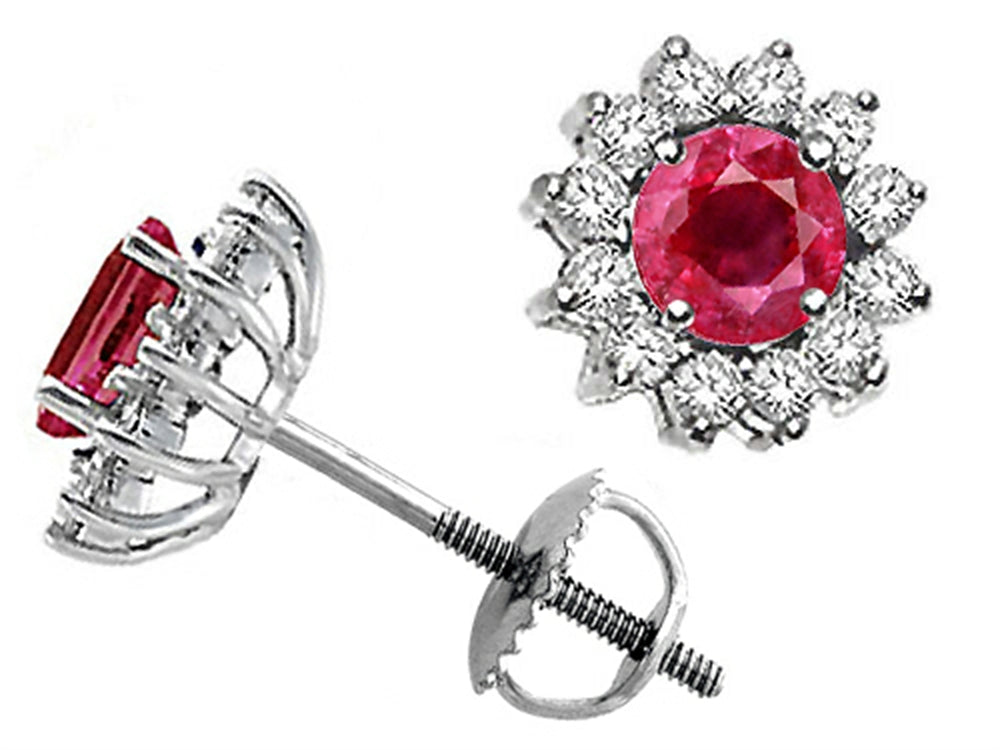 Tommaso Design Genuine Ruby and Diamond Screw Back Earrings Studs