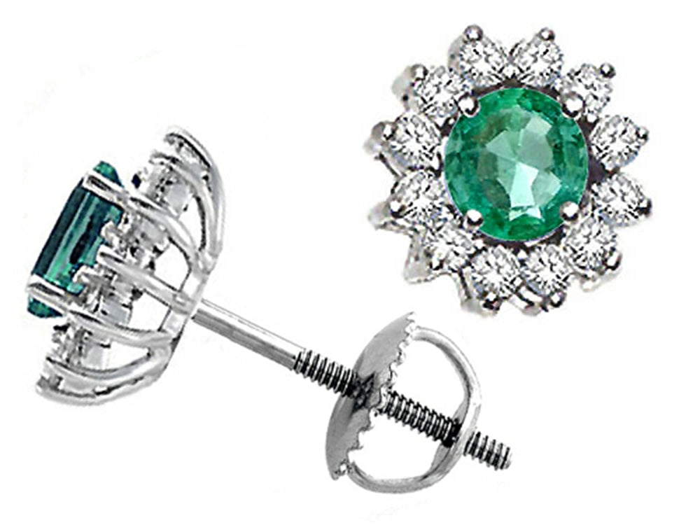 Tommaso Design Round 5mm Genuine Emerald s Screw Back Earrings Studs