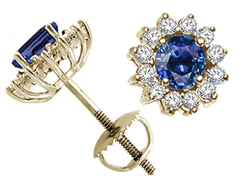 Tommaso Design™ Round 4.5mm Genuine Sapphire Screw Back Earrings Studs