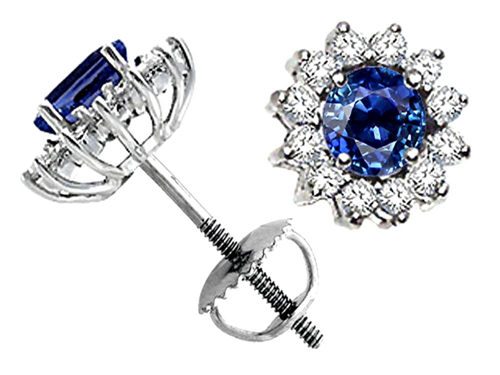 Tommaso Design™ Round 4.5mm Genuine Sapphire Screw Back Earrings Studs