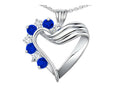 Tommaso Design Round 3mm Genuine Sapphire Heart Shaped Pendant Necklace
