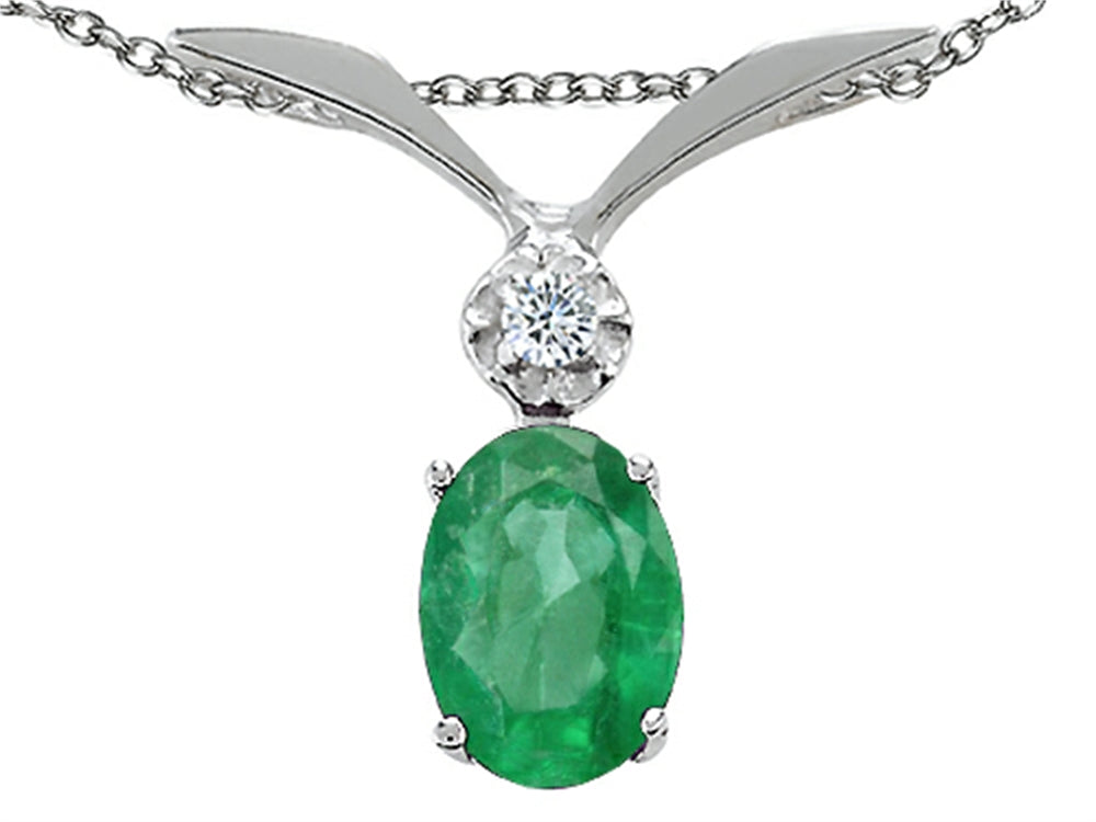Tommaso Design Oval 7x5mm Genuine Emerald Pendant Necklace