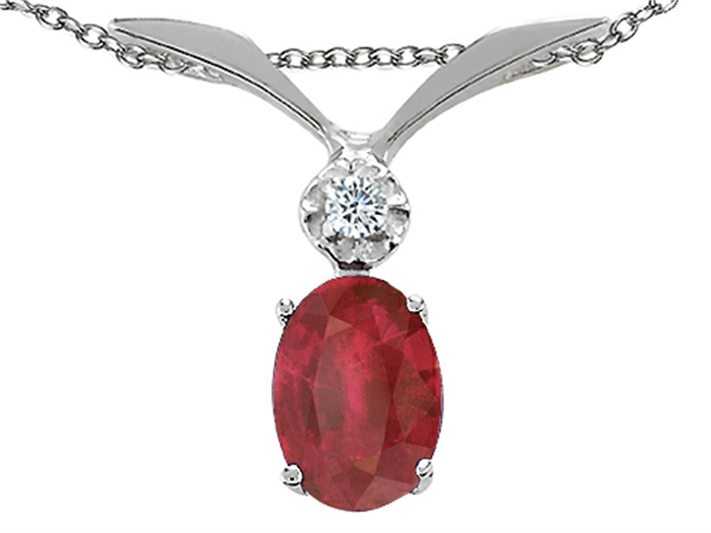Tommaso Design Oval 7x5mm Genuine Ruby and Diamond Pendant Necklace