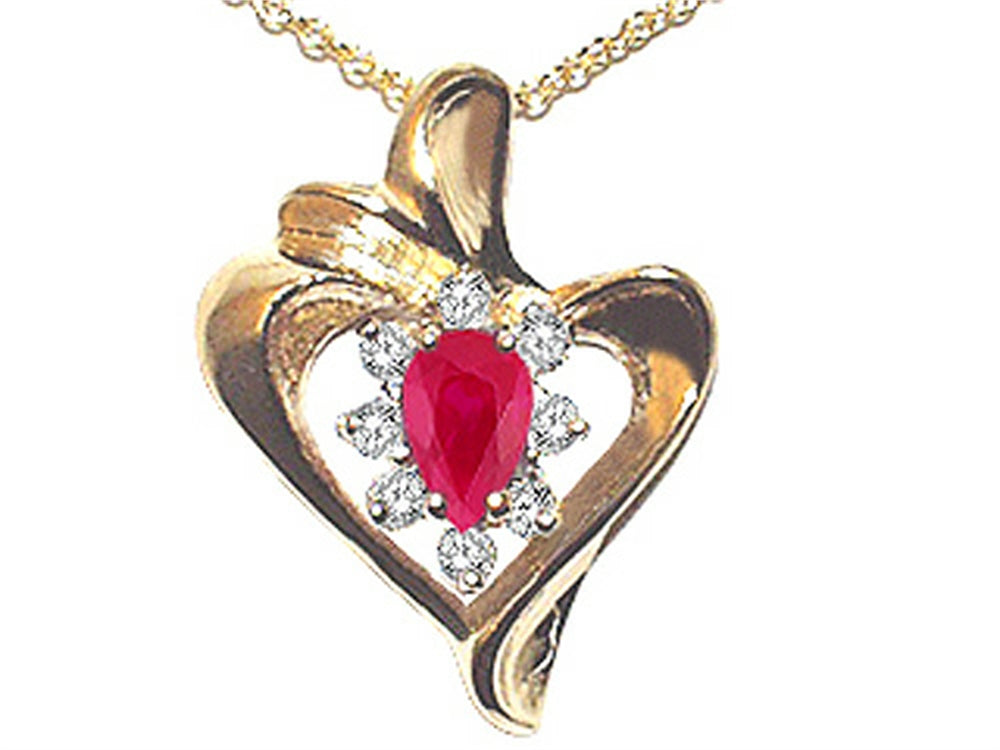 Tommaso Design Ruby and Diamond Heart Shaped Pendant Necklace