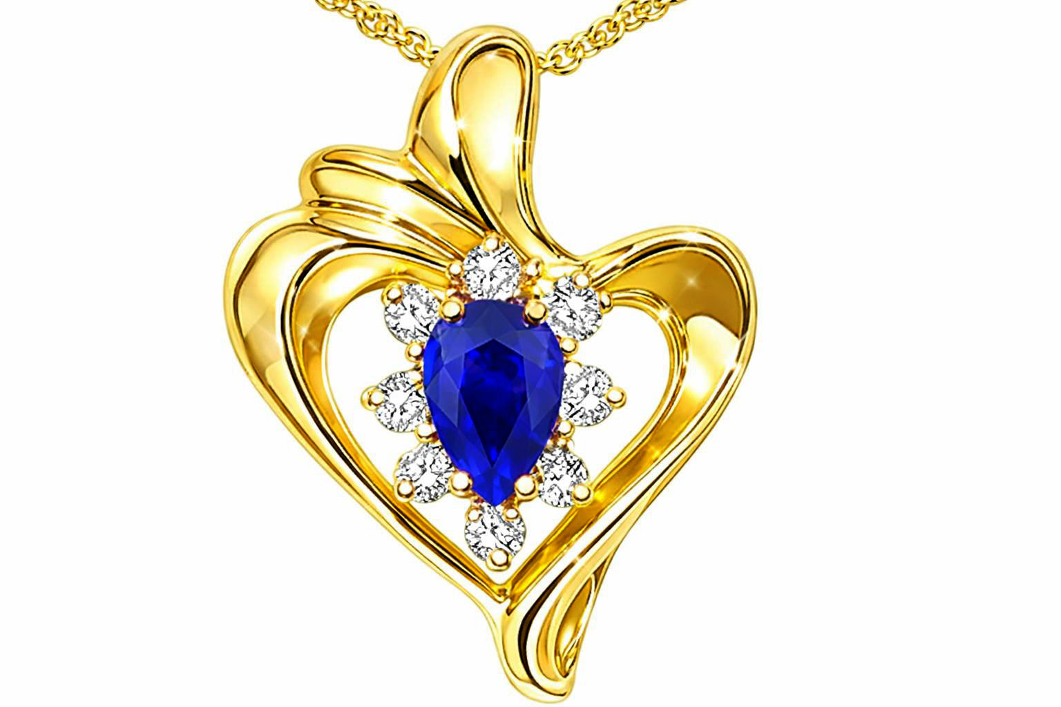 Star K Pear Shape 6x4mm Genuine Sapphire Heart Shaped Pendant Necklace