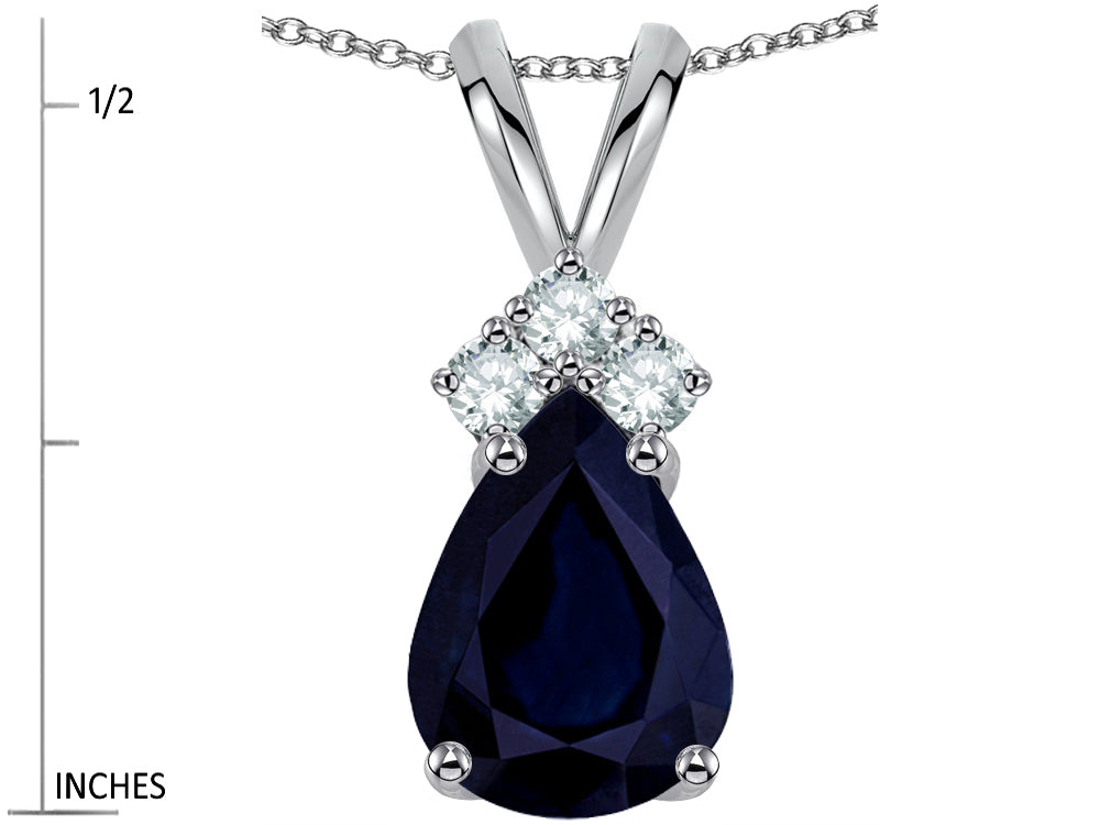 Star K Classic Pear Shape 8x6mm Genuine Dark Sapphire Rabbit Ear Pendant Necklace