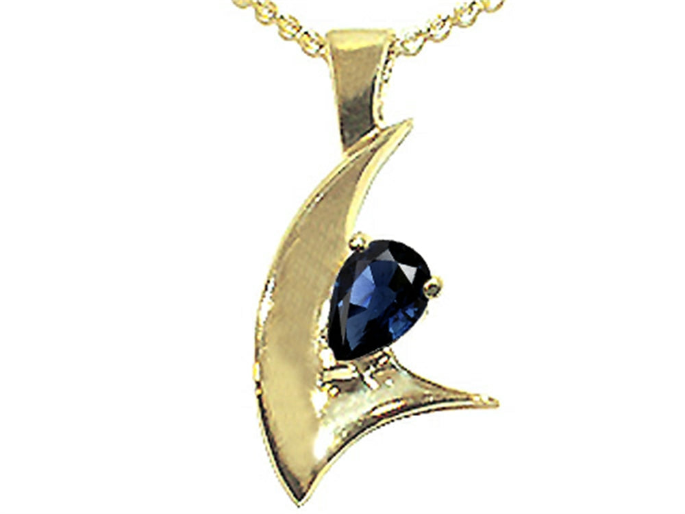 Tommaso Design Pear Shape 7x5mm Genuine Sapphire Pendant Necklace