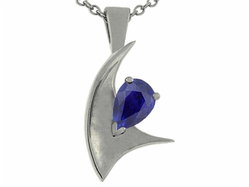 Tommaso Design Pear Shape 7x5mm Genuine Sapphire Pendant Necklace