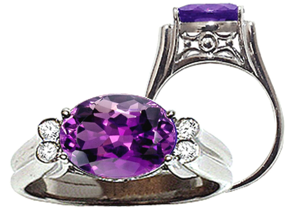 Tommaso Design Large Oval Genuine Amethyst Ring