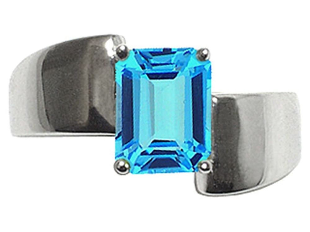 Tommaso Design Emerald Octagon Cut 8x6mm Genuine Blue Topaz Ring