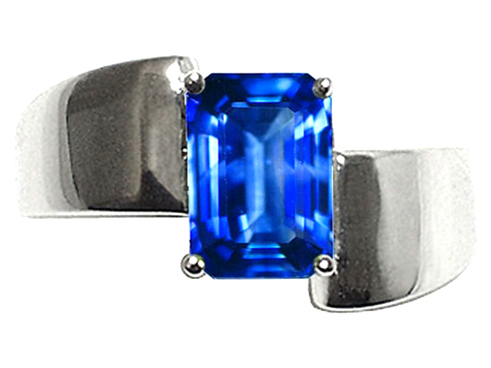 Tommaso Design Octagon Cut Created Blue Sapphire 8x6mm Solitaire Ring